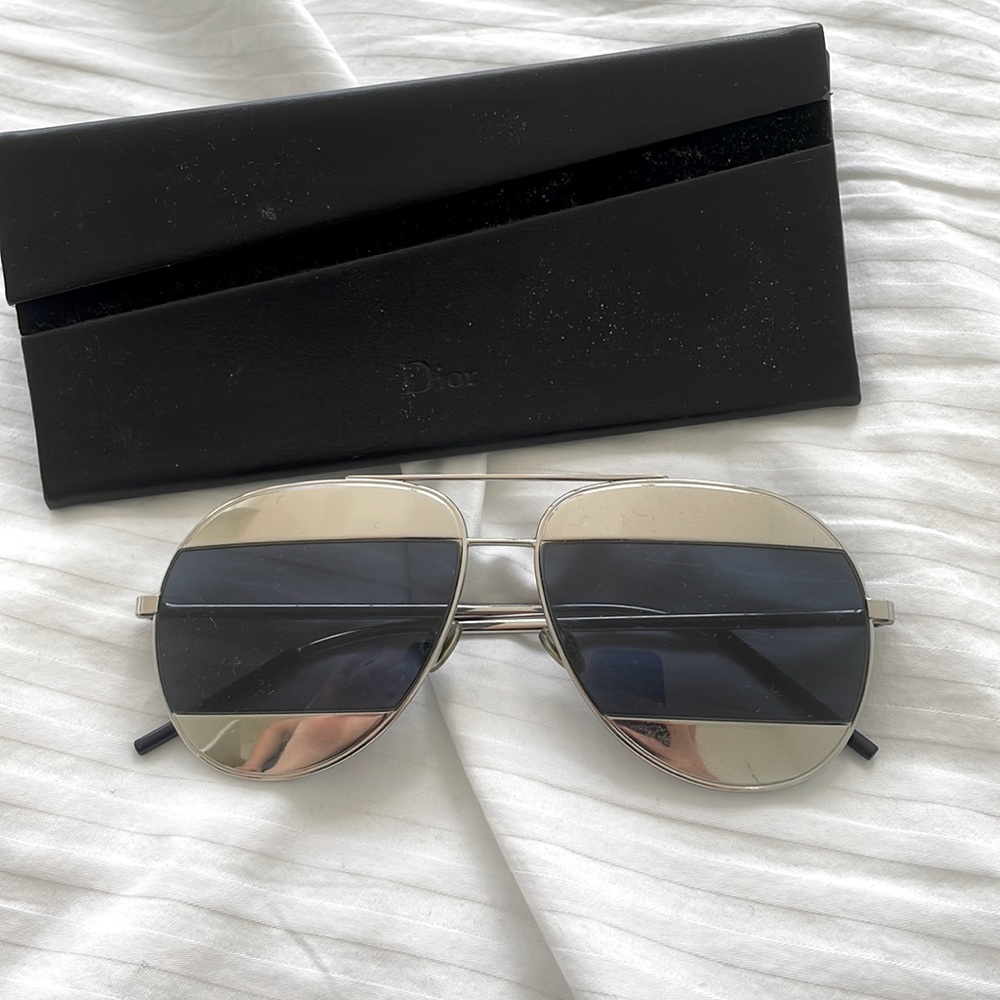Only worn twice. Metallic dior split sunnies (blue and metal) -unisex